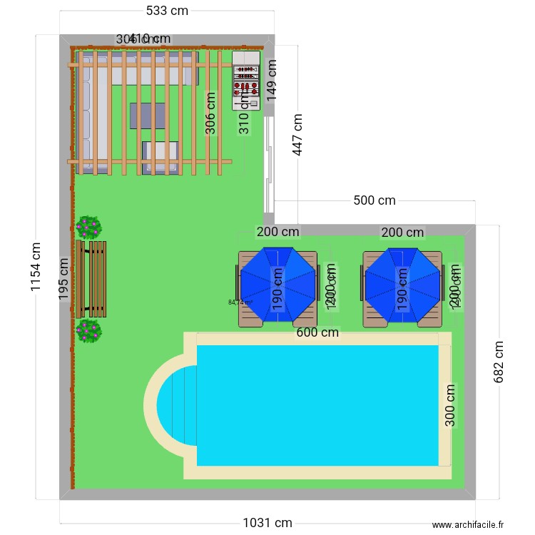 Plan détente . Plan de 1 pièce et 85 m2