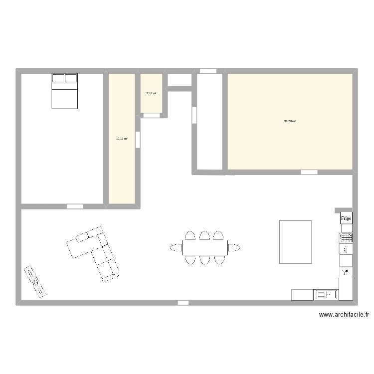 Maison. Plan de 3 pièces et 48 m2