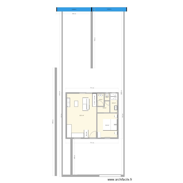 bois. Plan de 6 pièces et 42 m2