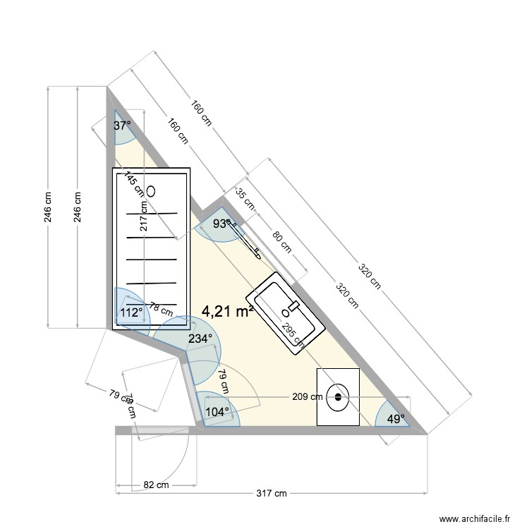 salle de bain 2. Plan de 1 pièce et 4 m2