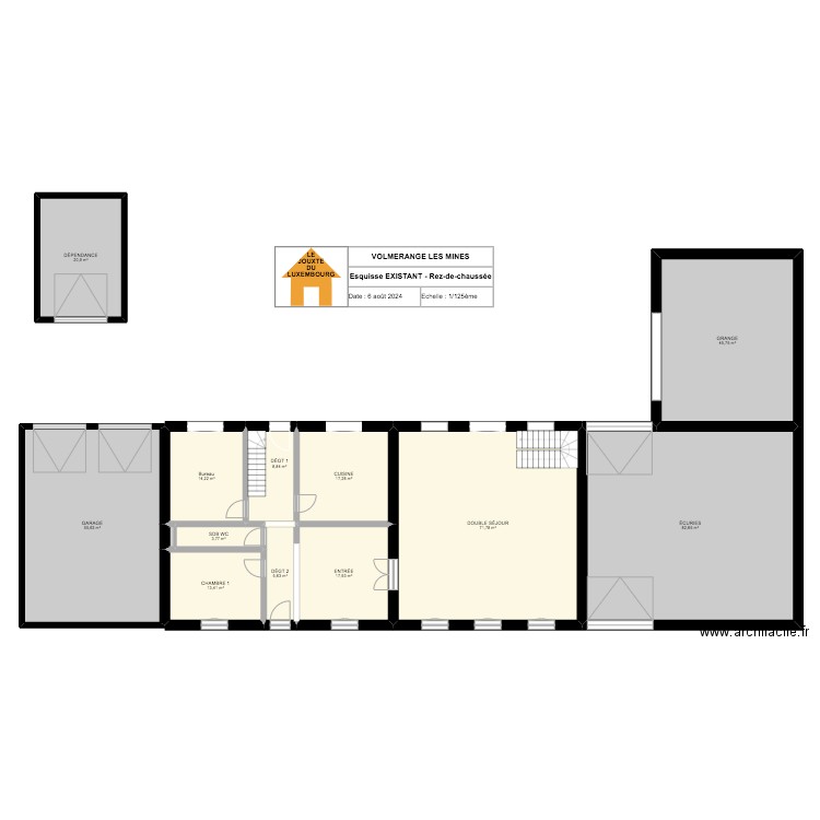 VOLMERANGE LES MINES - EXISTANT - RDC. Plan de 13 pièces et 358 m2