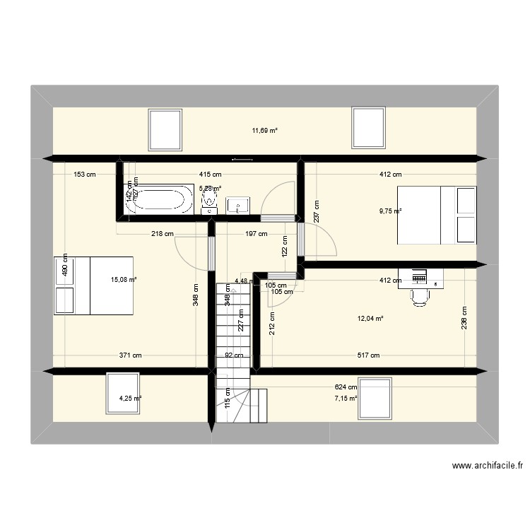 Plan_maison_1_Etage. Plan de 8 pièces et 70 m2