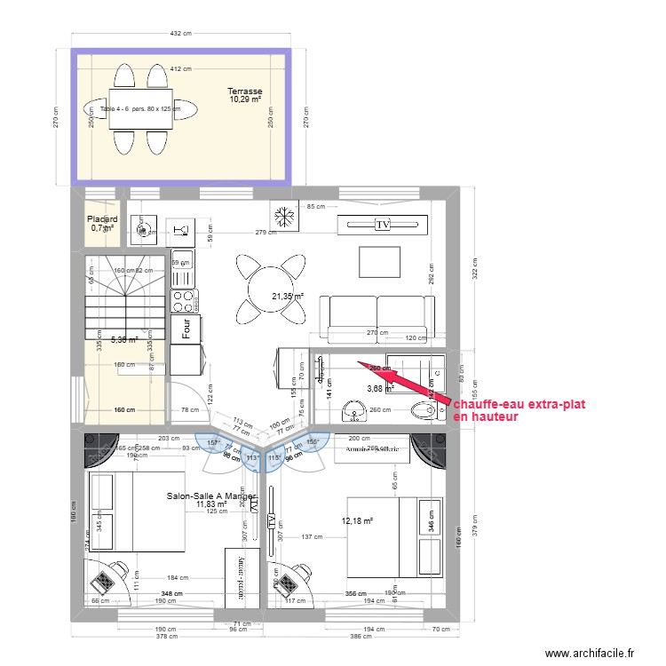 immeuble1 1er/2ème  V3 T3. Plan de 7 pièces et 65 m2