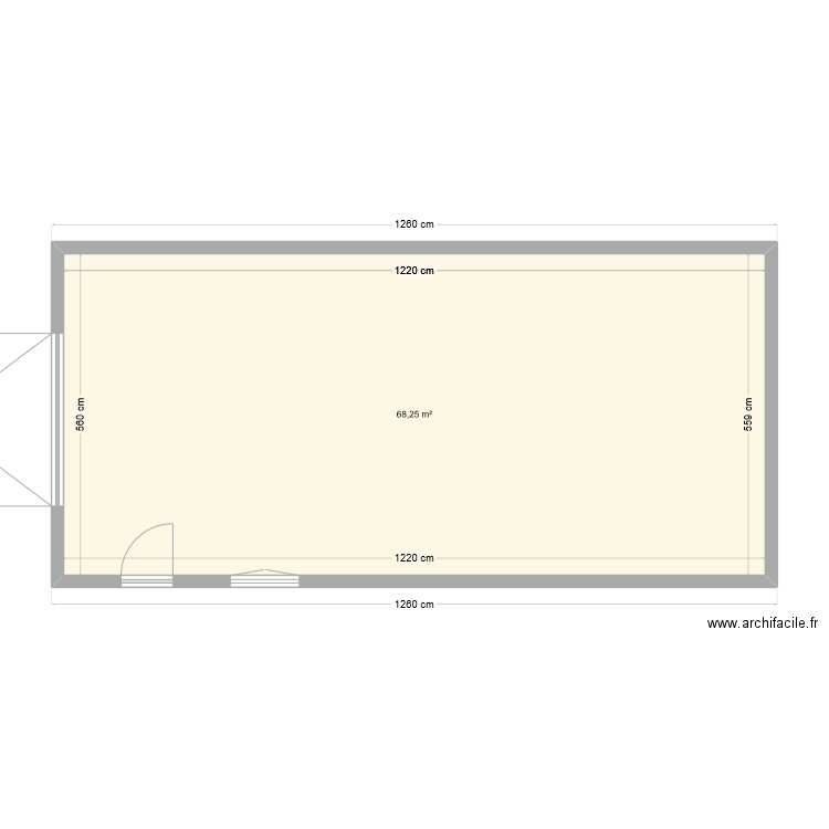 garage. Plan de 1 pièce et 68 m2