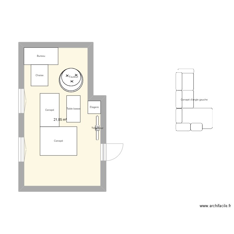 SALON 2. Plan de 1 pièce et 22 m2