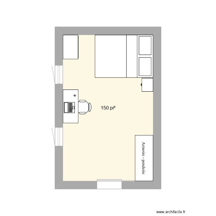 porte. Plan de 1 pièce et 14 m2