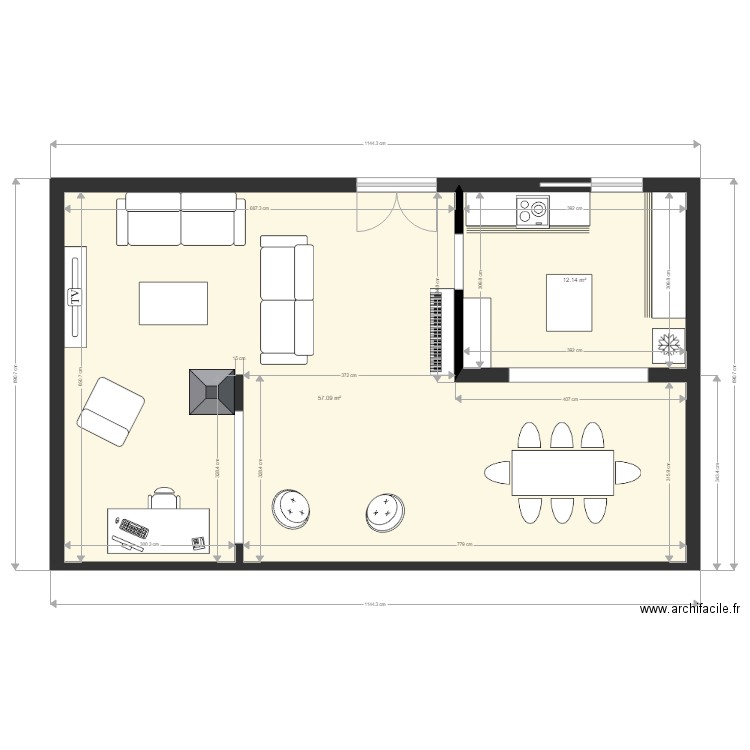 GMotte3. Plan de 2 pièces et 69 m2