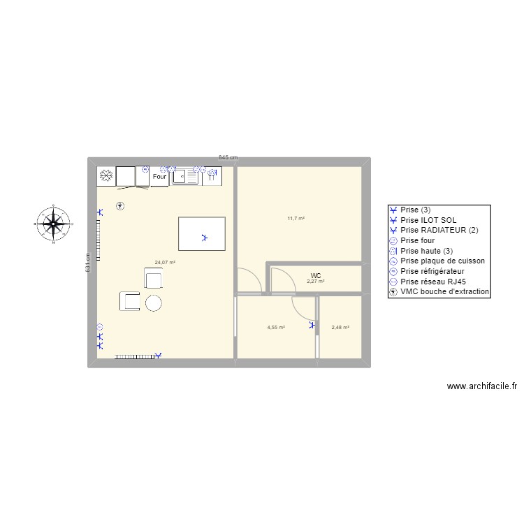 appt 3 (1chambre au 1er). Plan de 5 pièces et 45 m2