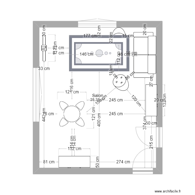 salon. Plan de 1 pièce et 28 m2