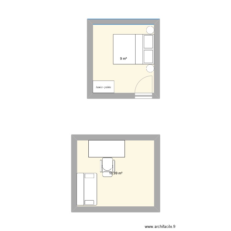 appart. Plan de 2 pièces et 20 m2