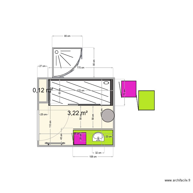 salle de bain. Plan de 2 pièces et 3 m2