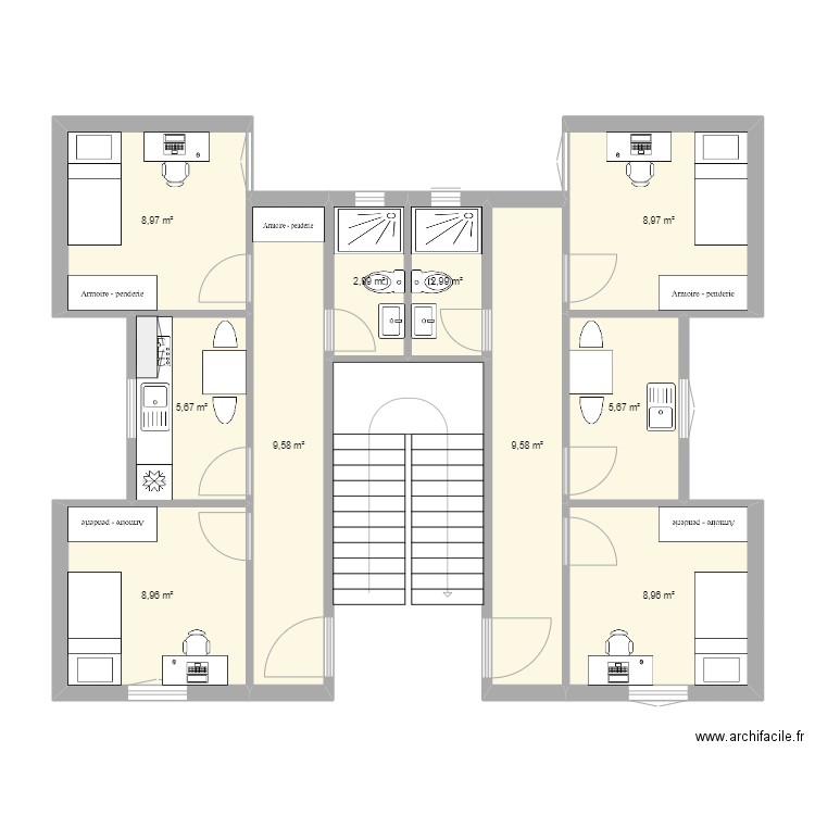 Projet HEDI. Plan de 10 pièces et 72 m2