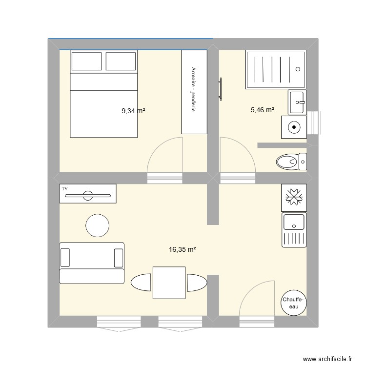 T2 Gond Pontouvre n°2. Plan de 3 pièces et 31 m2