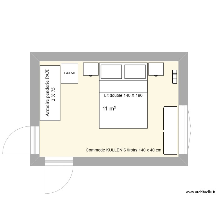 CHAMBRE MELANIE. Plan de 1 pièce et 11 m2