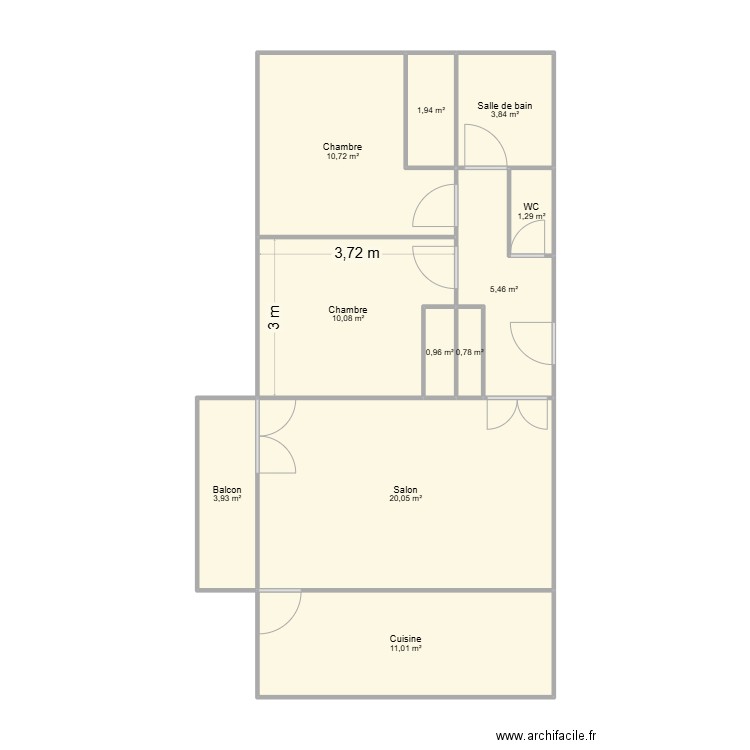 Appartement 68 m². Plan de 11 pièces et 70 m2