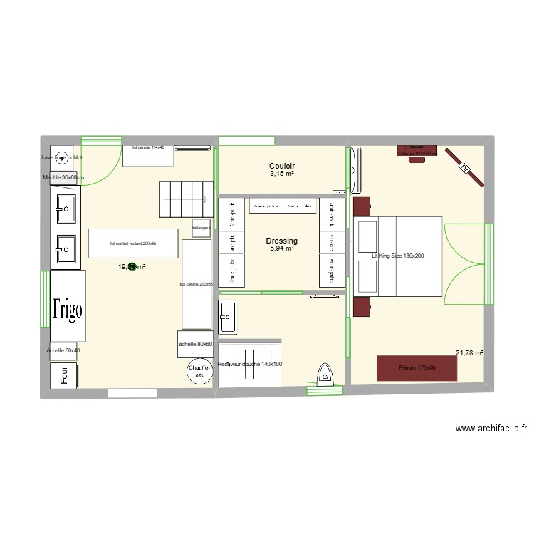 placement 1  mobilier dans nouveau plan avec cotes actualisées. Plan de 4 pièces et 51 m2