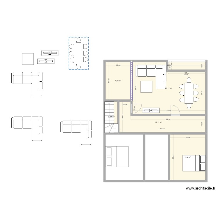 H2 E1. Plan de 5 pièces et 63 m2