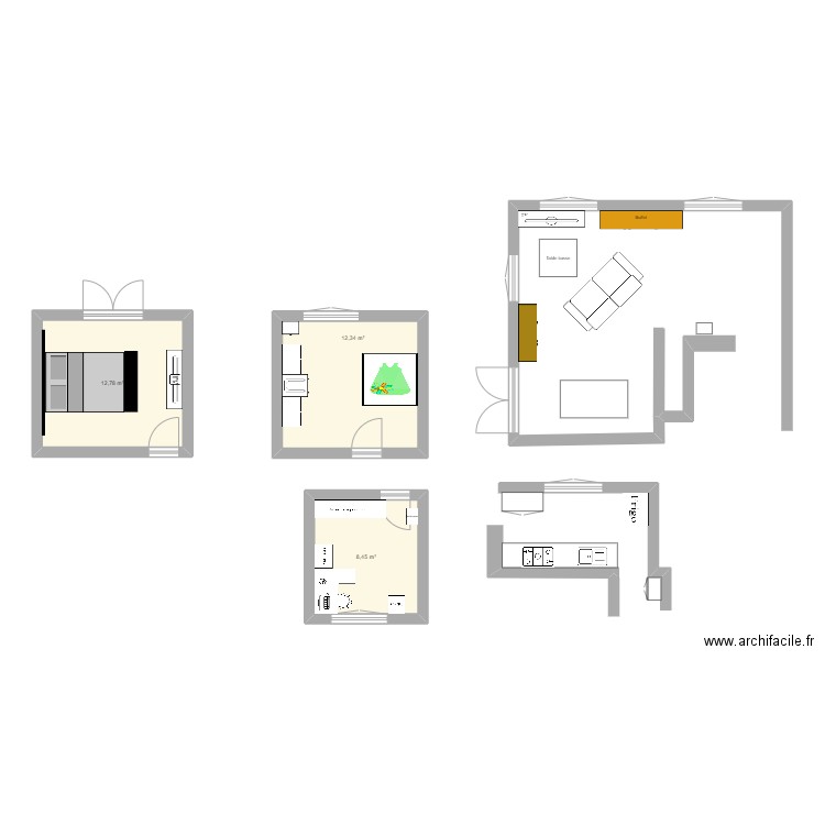 app. Plan de 3 pièces et 34 m2