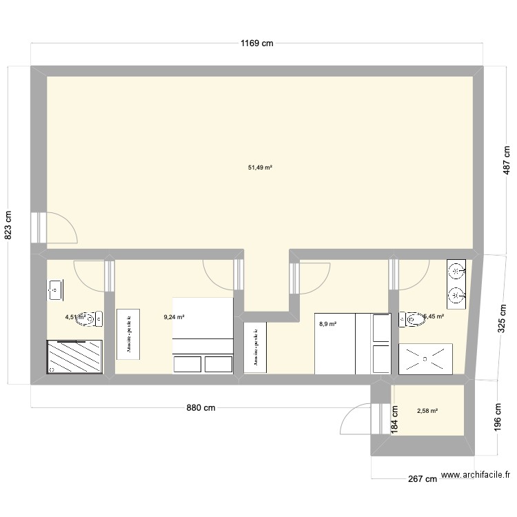 Plan Maison 1. Plan de 6 pièces et 82 m2