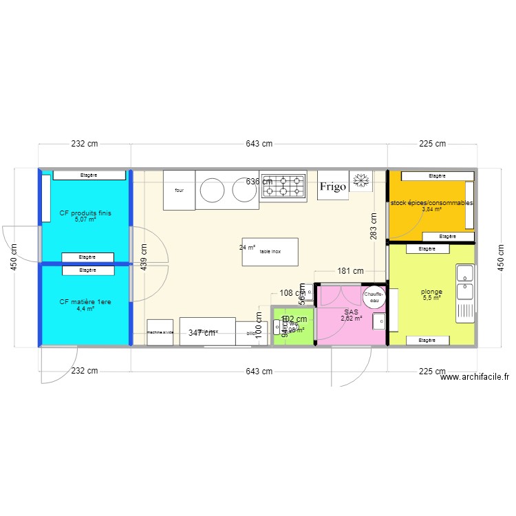 laboratoire de fabrication. Plan de 7 pièces et 46 m2