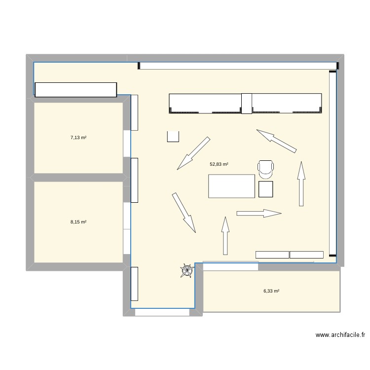 pharma. Plan de 4 pièces et 74 m2