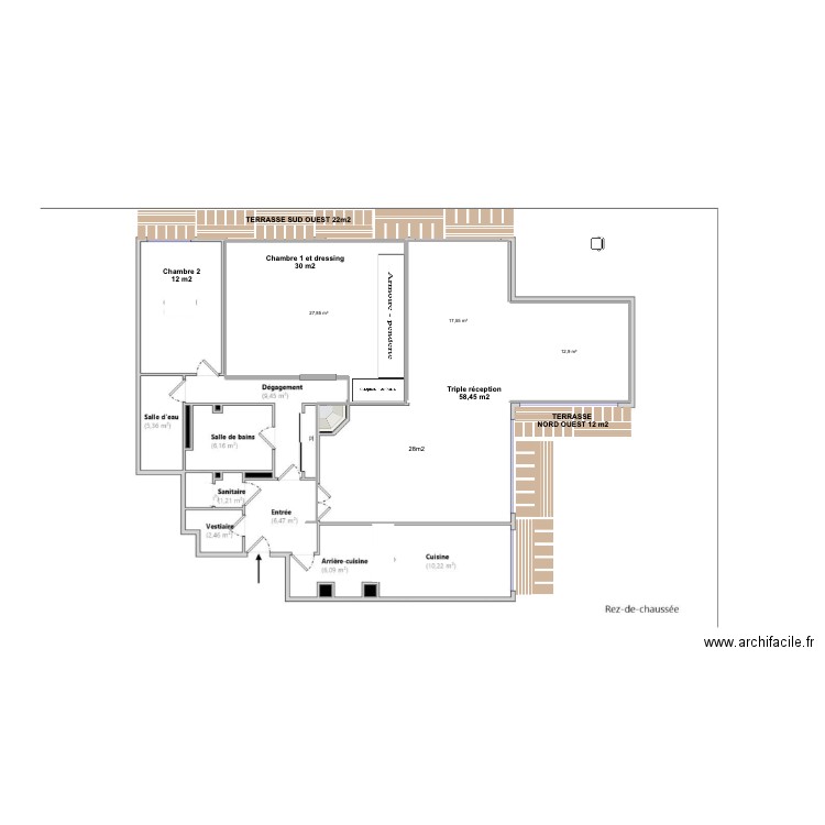 VIDAVIDE. Plan de 3 pièces et 58 m2