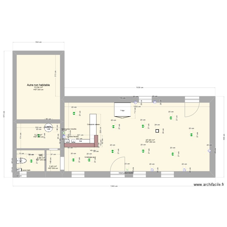 Magasin ELEC. Plan de 5 pièces et 71 m2