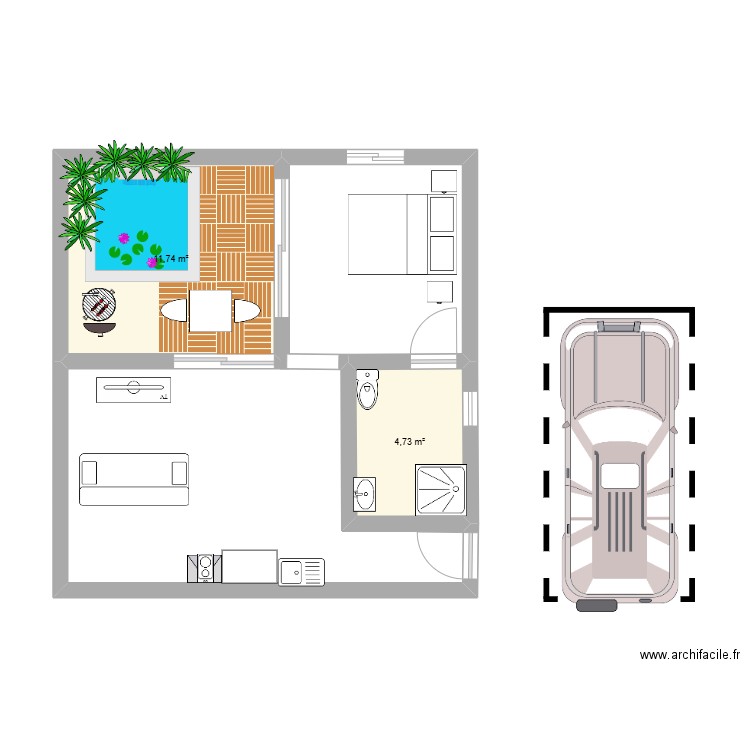 BANCOUL 1. Plan de 2 pièces et 16 m2