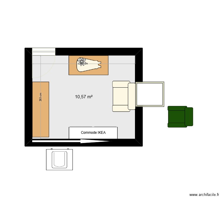 Chambre bébé. Plan de 1 pièce et 11 m2