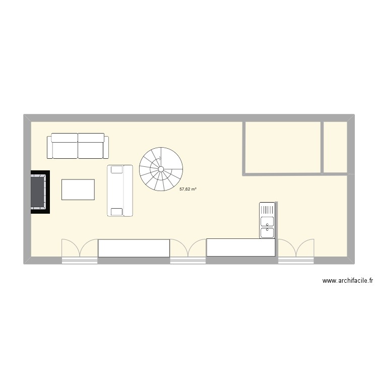 REz de chaussée. Plan de 1 pièce et 58 m2