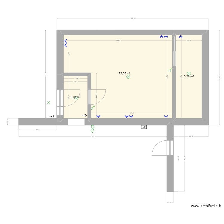 Elec Annexe. Plan de 3 pièces et 32 m2