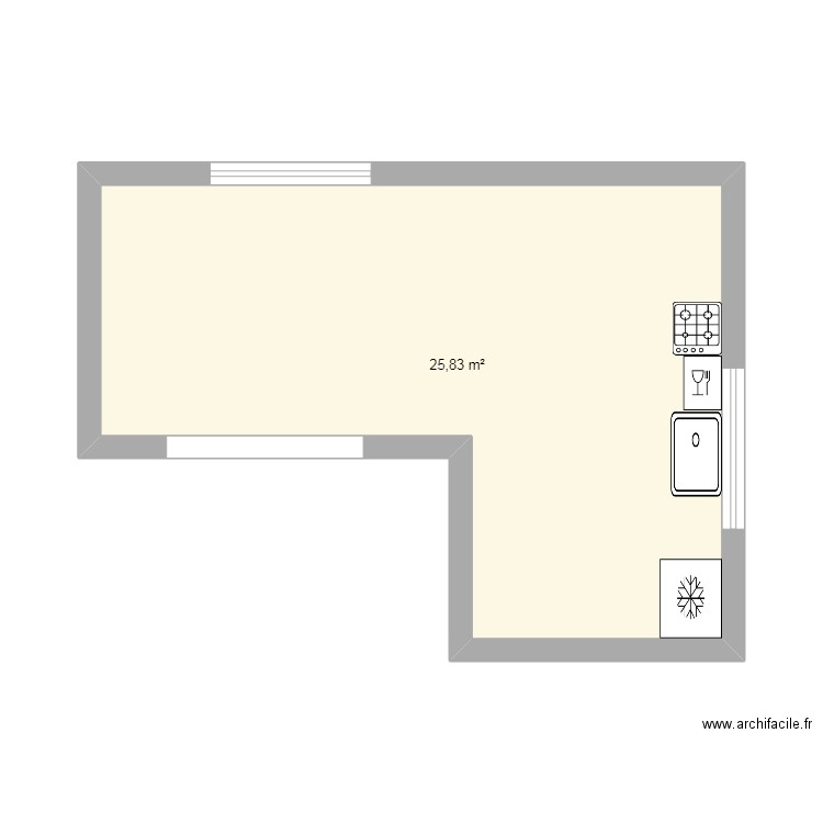 Cuisine2025. Plan de 1 pièce et 26 m2