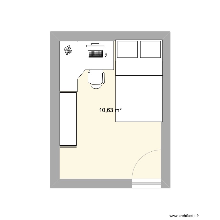 chambre. Plan de 1 pièce et 11 m2