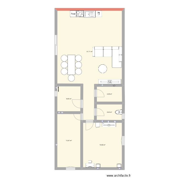 maison. Plan de 6 pièces et 107 m2