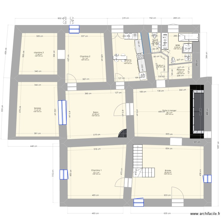 calmeilles rdc. Plan de 12 pièces et 170 m2