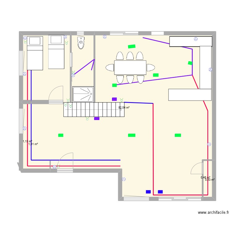 ROOSEVELT. Plan de 5 pièces et 86 m2