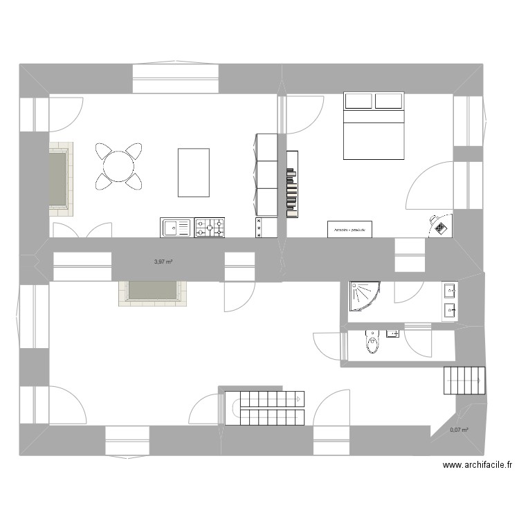 Plan RDC. Plan de 4 pièces et 53 m2