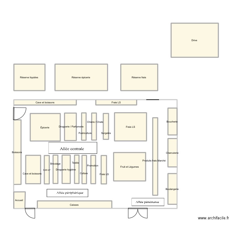 Intermarché . Plan de 28 pièces et 65 m2