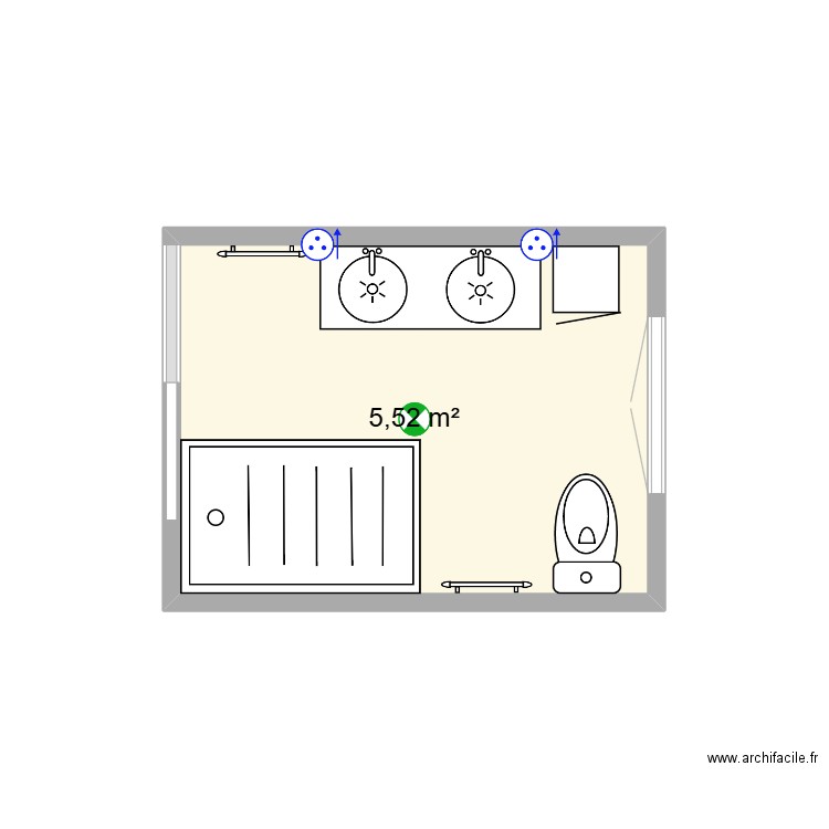 Salle d'eau. Plan de 1 pièce et 6 m2