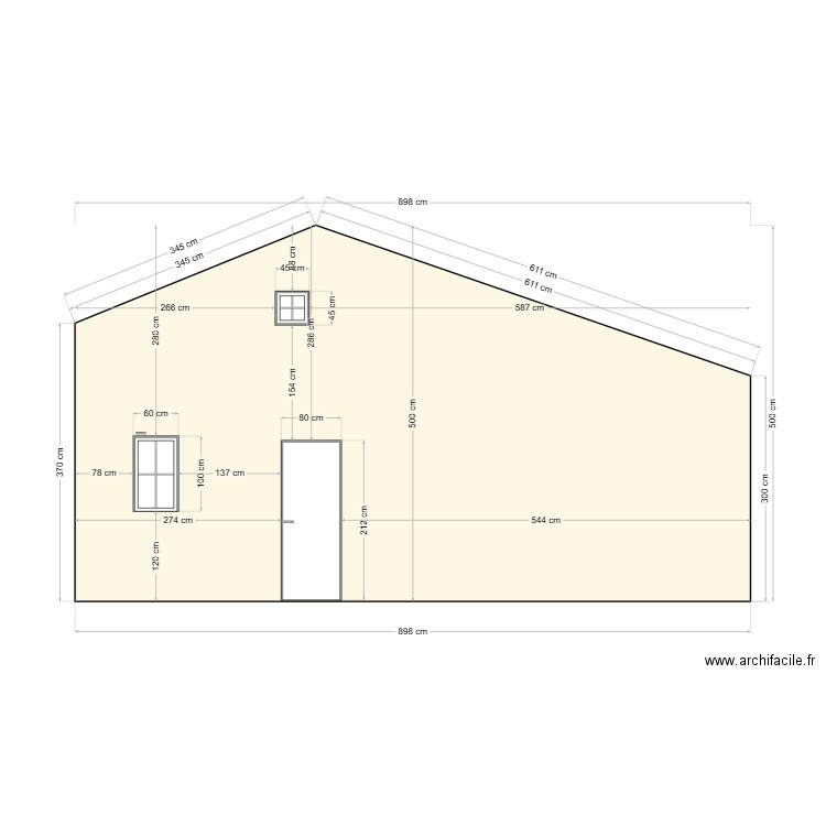 DP façade avant travaux. Plan de 1 pièce et 45 m2