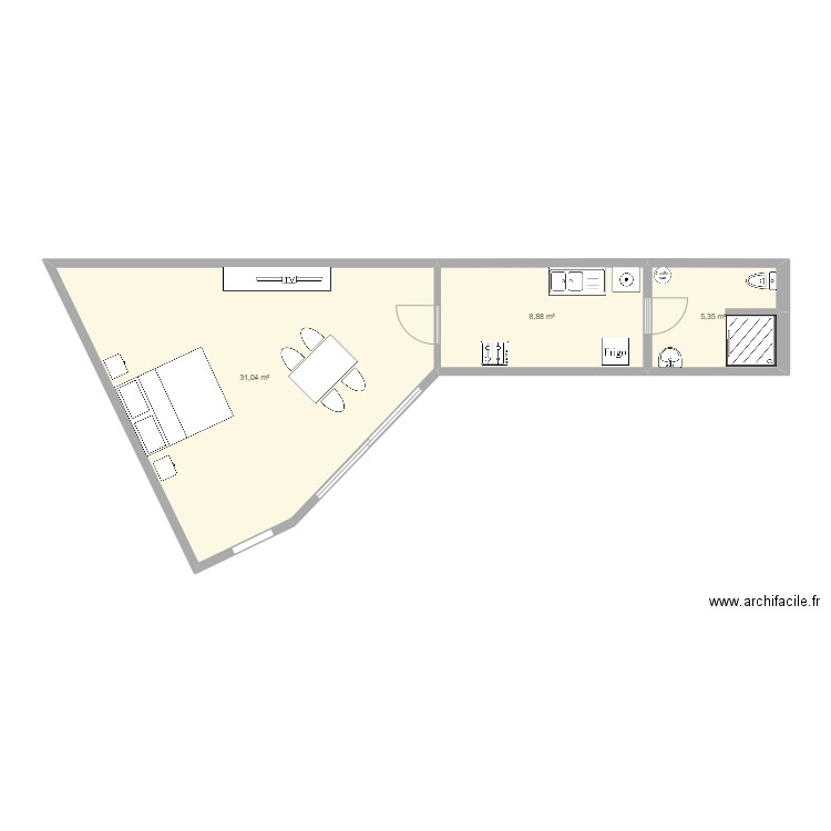 Plan Studio Maison GBH. Plan de 3 pièces et 45 m2