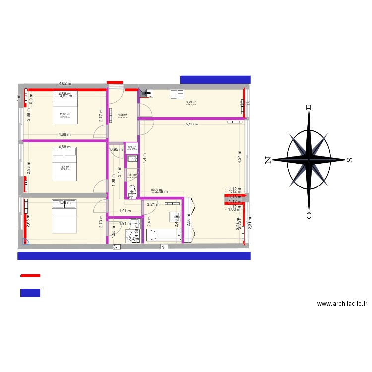 appartement barthou 1 ITI. Plan de 8 pièces et 102 m2