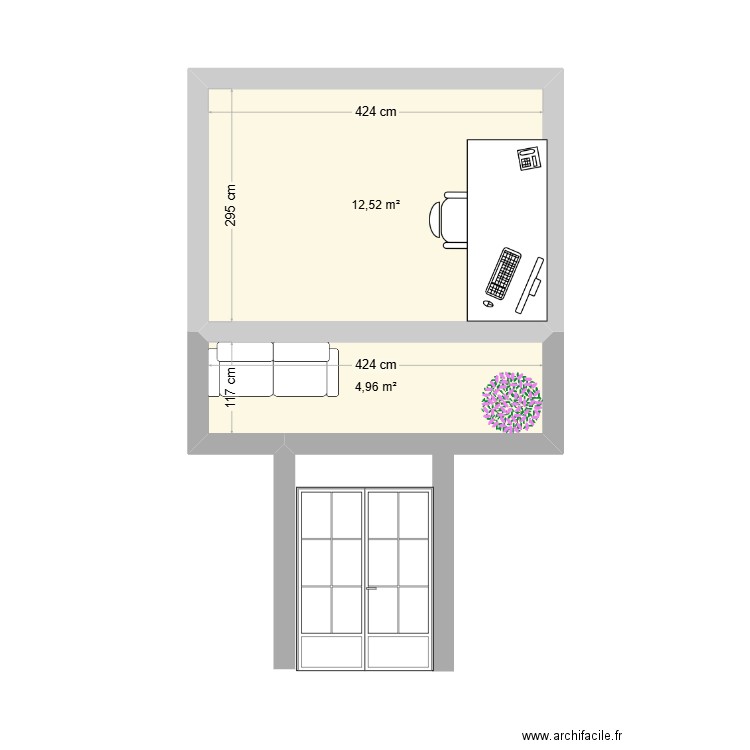 plan pour entreprise accueil . Plan de 2 pièces et 17 m2