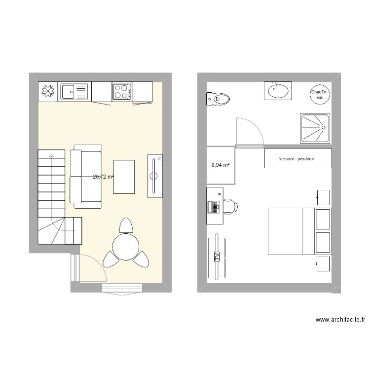 122B. Plan de 2 pièces et 22 m2