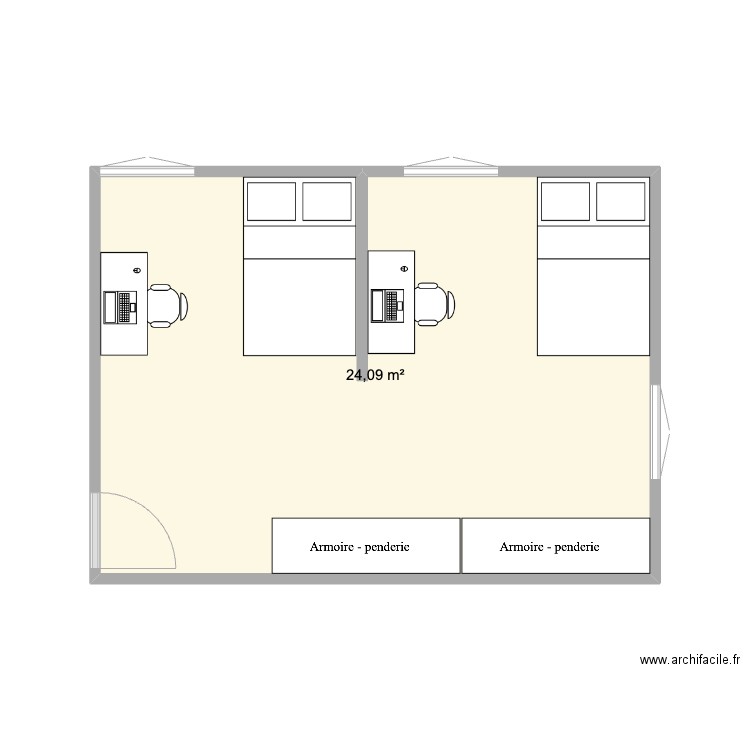 CHAMBRES 1. Plan de 1 pièce et 24 m2