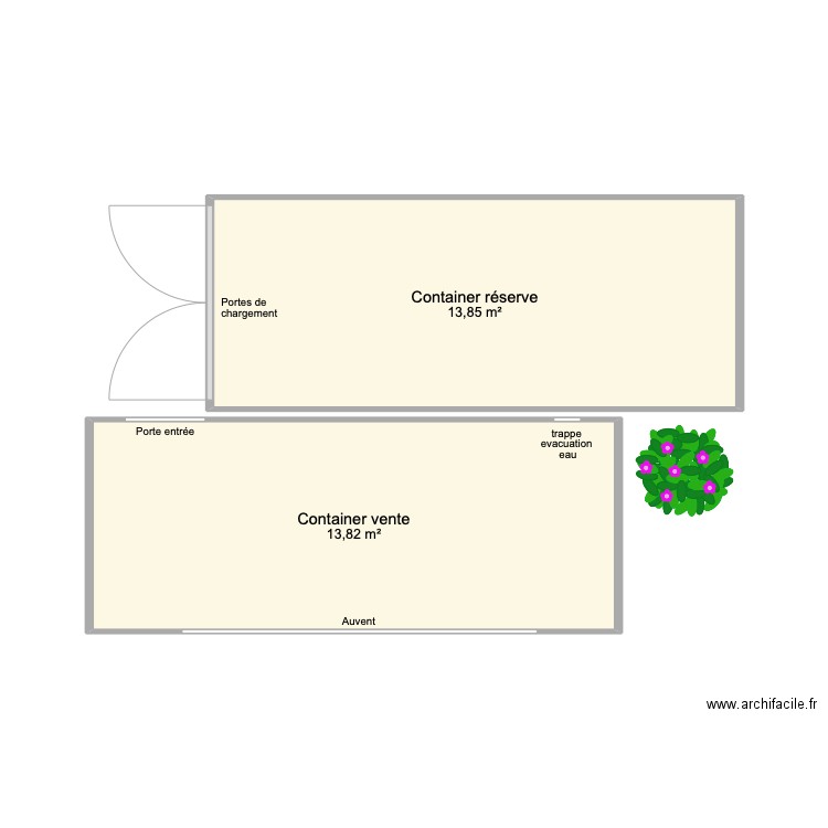 Installation double container Romans. Plan de 2 pièces et 28 m2