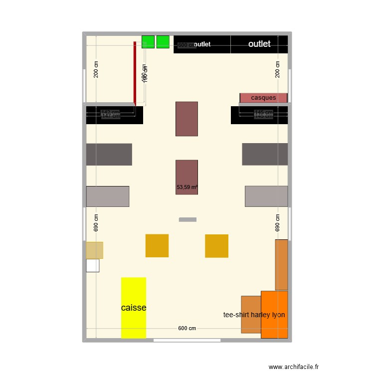 salon. Plan de 1 pièce et 54 m2