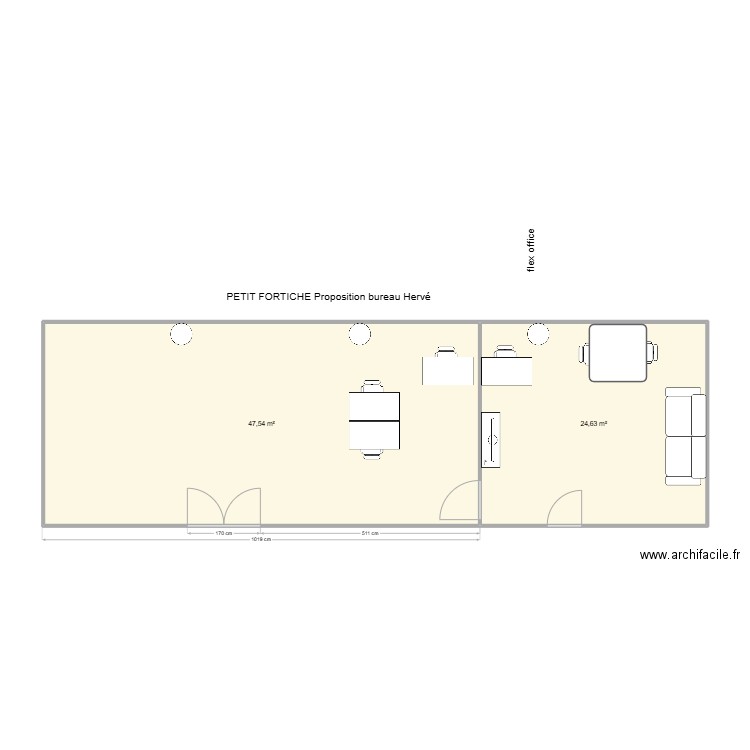 PETIT FORTICHE Bureau Hervé. Plan de 2 pièces et 72 m2