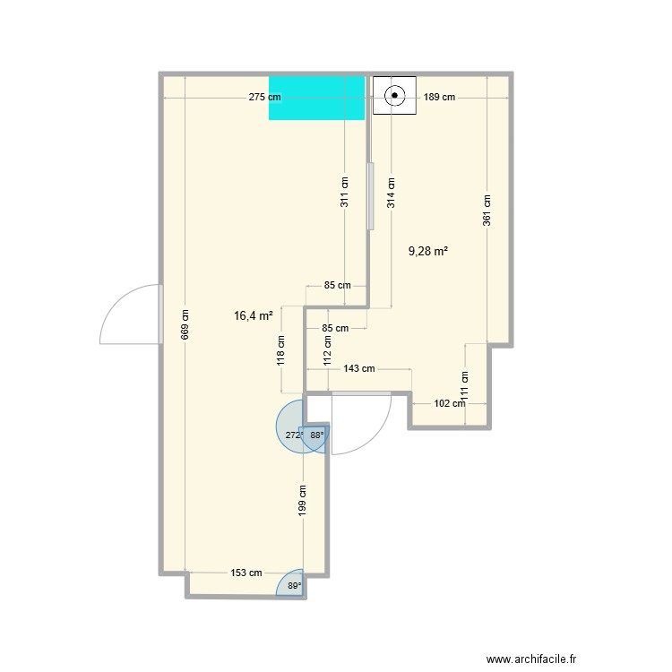 sous-sol 12B V3. Plan de 2 pièces et 26 m2