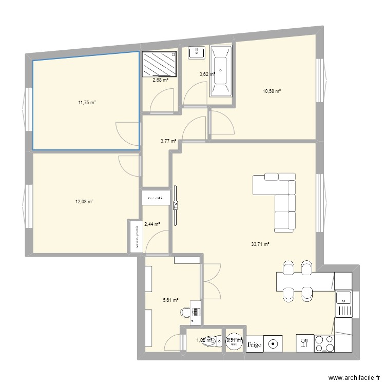 carrieres. Plan de 11 pièces et 88 m2